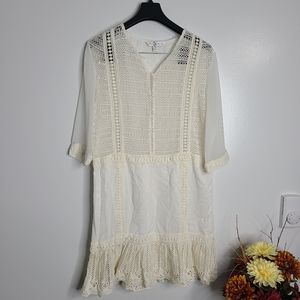 Three Of Something crotchet Mini Dress white Women's sz S